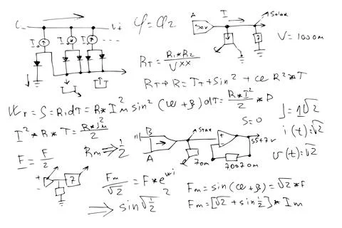 Radio engineering schemes. electronic formulas and expressions. scientific and Stock Illustration