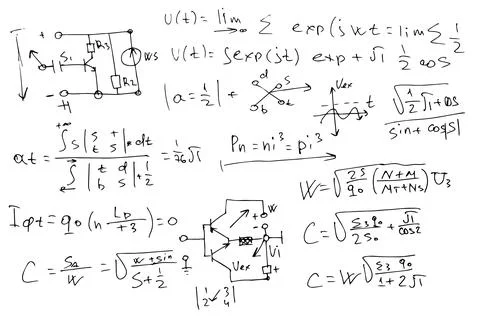 Radio engineering schemes. electronic formulas and expressions. scientific and Stock Illustration
