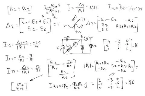 Radio engineering schemes. electronic formulas and expressions. scientific and Stock Illustration