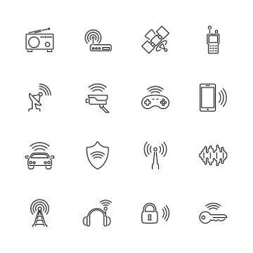 Radio - Flat Vector line Icons Stock Illustration