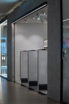 Radio-frequency security gates with integrated metal detector at a clothing.. Fotos Stock