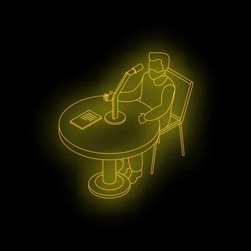 Radio host broadcasting live on air in neon style Stock Illustration