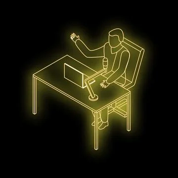Radio host broadcasting live in studio with neon yellow outline Stock Illustration