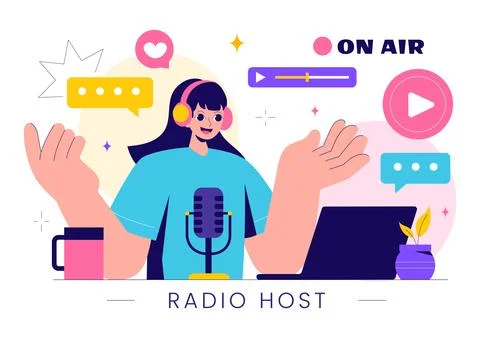Radio Host Illustration Featuring People Wearing Headphones While Talking a.. Stock Illustration