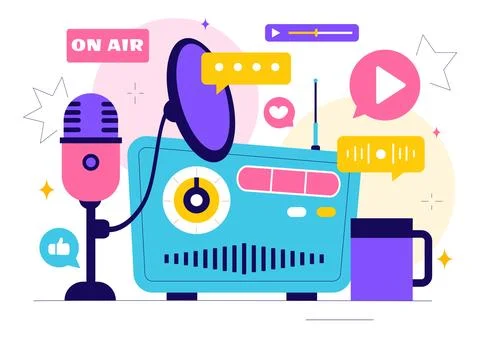 Radio Host Illustration Featuring People Wearing Headphones While Talking a.. Stock Illustration