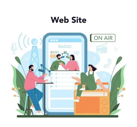 Radio host online service or platform. Idea of news broadcast in the studio Stock Illustration