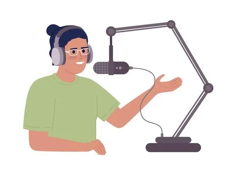 Radio host speaking into adjustable mic stand semi flat color vector character Illustrazione stock