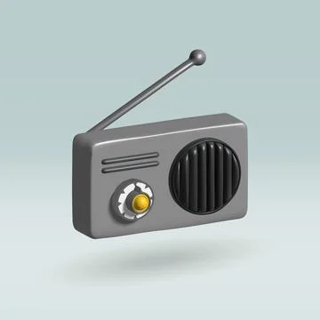Radio isolated vector 3d icon. vintage radio with antenna 3d illustration. Stock Illustration