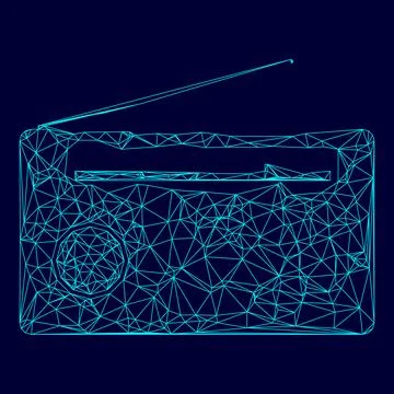 Radio low poly triangulation triangulated polygonal electric cyan blue vibran Stock Illustration