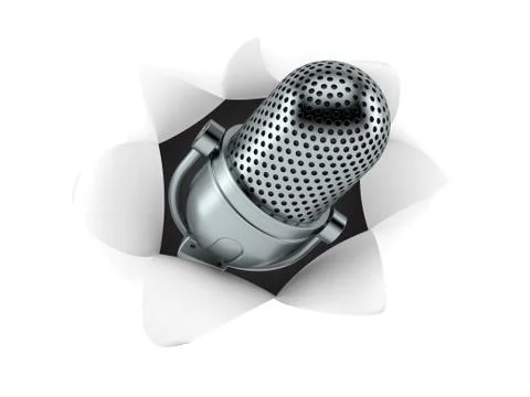 Radio microphone inside hole from torn paper Stock Illustration