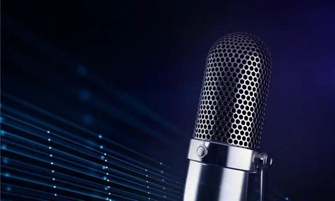 Radio microphone isolated on tech background. podcast concept data communicat Illustrazione stock