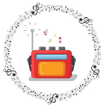 A radio with musical notes on white background イラスト素材