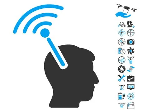 Radio Neural Interface Icon With Air Drone Tools Bonus Stock Illustration