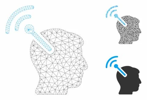 Radio Neural Interface Vector Mesh Network Model and Triangle Mosaic Icon Stock Illustration