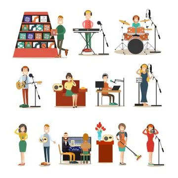 Radio people vector flat icon set Stock Illustration