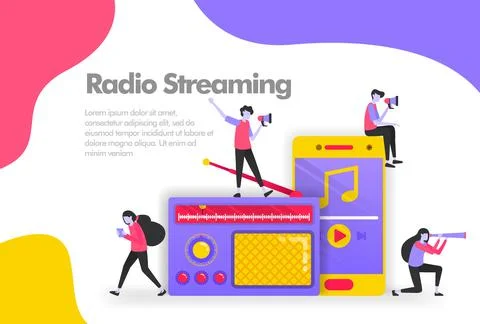 Radio podcast Illustration Concept, listen old music with a mobile player. Mo Stock Illustration