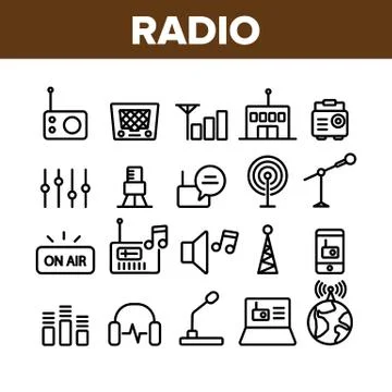 Radio Program Collection Elements Icons Set Vector Illustrazione stock