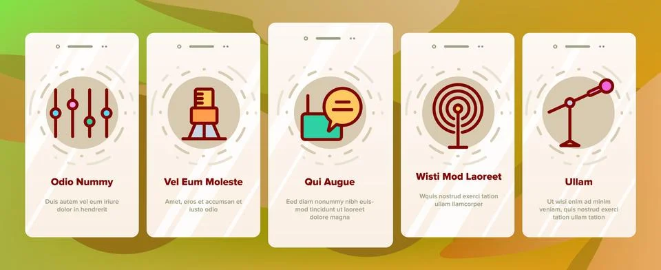 Radio Program Onboarding Icons Set Vector 스톡 일러스트