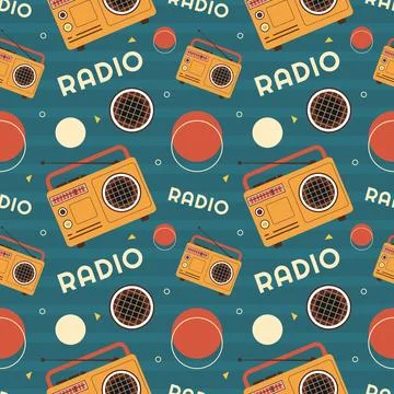 Radio Seamless Pattern Illustration Design with Player for Record and Liste.. Stock Illustration