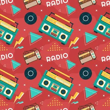 Radio Seamless Pattern Illustration Design with Player for Record and Liste.. Stock Illustration