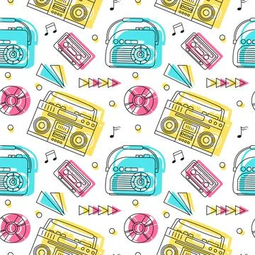 Radio Seamless Pattern Illustration Design with Player for Record and Liste.. Stock Illustration