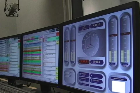 Radio station computer mixer control screens Stock Footage 703339