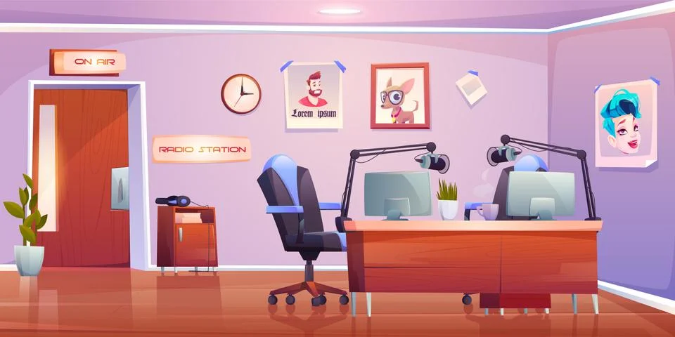 Radio station studio interior, empty room design Stock Illustration
