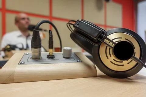 Radio studio with space for text in headset Stock Photos