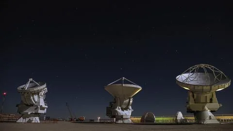 Radio telescope array at ALMA Base Station Foto stock