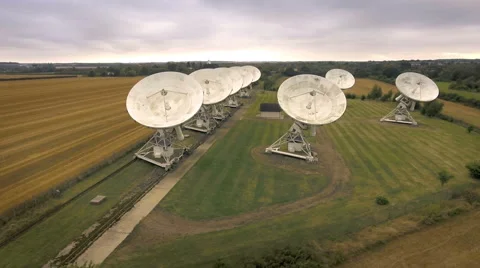 Radio telescope array flyby pan shot. Aerial view Stock Footage 67674598