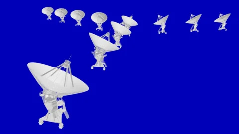Radio Telescope Array Isolated Over Blue Screen Background - 3D Illustration Stock Footage 140634134