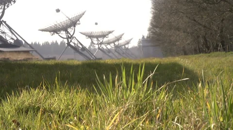 Radio telescope array the Netherlands slider shot Stock Footage 36631223