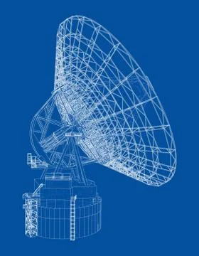 Radio Telescope concept outline. Vector 库存插图