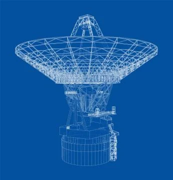 Radio Telescope concept outline. Vector Stock Illustration