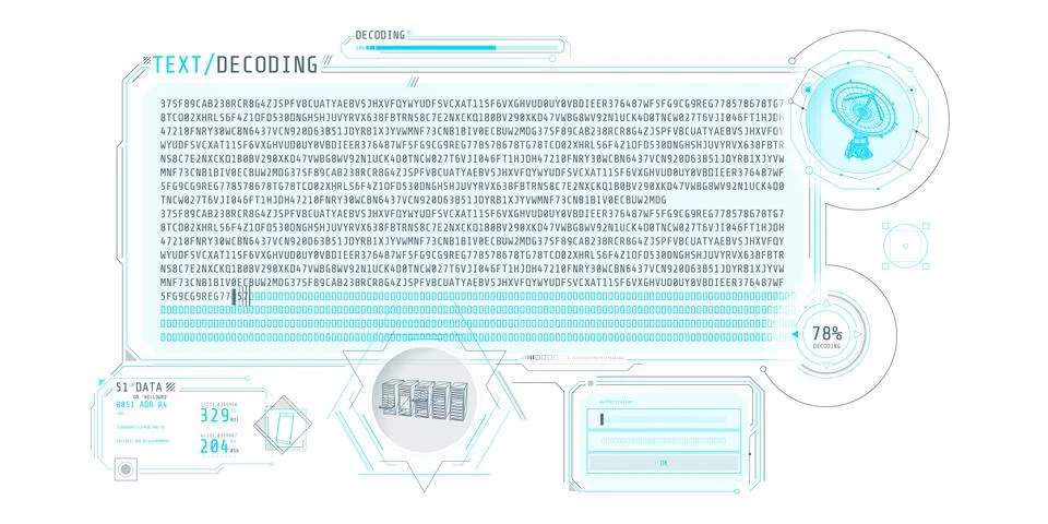 Radio telescope data processing interface with text decoding. Illustration