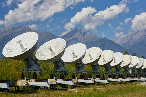 Radio telescope dishes Stock Photos