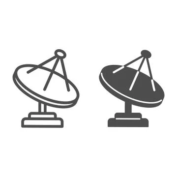 Radio telescope line and solid icon, space concept, satellite dish sign on white Ilustración de archivo