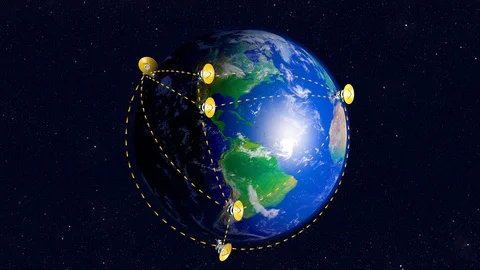 Radio telescopes connected into network over Earth Stock Footage 106229950