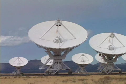Radio telescopes in large array Stock Footage 70320