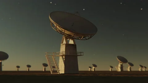 Radio telescopes scanning the skyes Stock Footage 220764732