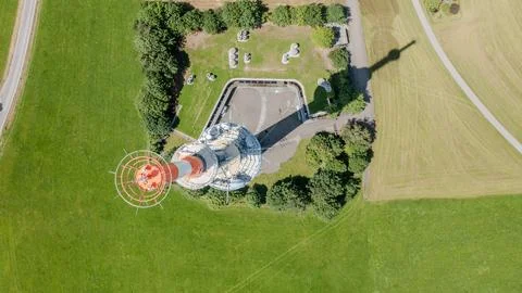 Radio Tower and Circular Structure Seen Straight from Above Stock Photos