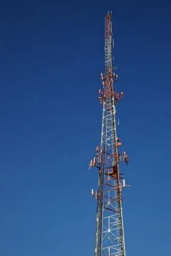 Radio tower blue sky rt Stock Photos
