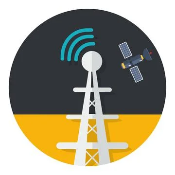 Radio tower broadcast with satellite vector icon in circle Stock Illustration