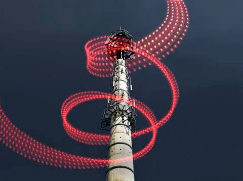 Radio tower with data stream Stock Photos