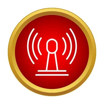 Radio tower icon radiating wireless signal on red button Stock Illustration