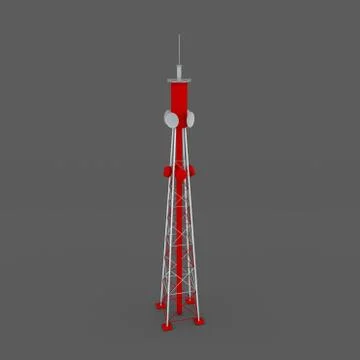 Radio Tower. Isolated on grey background. 3D rendering illustration. 스톡 일러스트