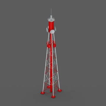Radio Tower. Isolated on grey background. Rendering illustration.Isometric vi 스톡 일러스트