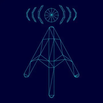 Radio tower low poly triangulation triangulated polygonal electric cyan blue  Stock Illustration