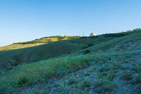 Radio tower on the mountain. Stock Photos
