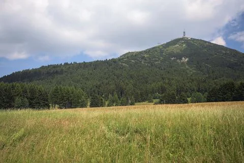 Radio tower on a mountain Stock Photos